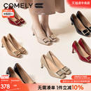 新款 康莉春季 高跟单鞋 女方头真皮通勤时尚 子 方扣浅口鞋 博主推荐