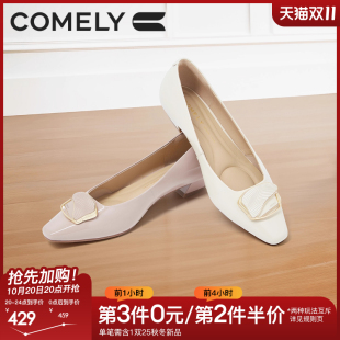 通勤羊皮粗跟单鞋 康莉商场同款 时尚 新款 女KYQ51122D 2025年春季