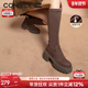 长靴粗跟增高显瘦圆头时尚 康莉骑士靴女冬季 新款 弹力袜靴长筒靴子