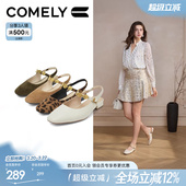 低跟高级真皮豹纹女士凉单鞋 康莉后空粗跟玛丽珍凉鞋 春夏新款