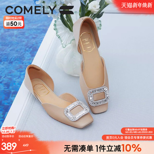 百搭方扣真皮包头凉鞋 商场新款 低跟女单凉 女夏季 康莉粗跟银色单鞋