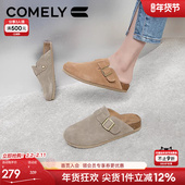 康莉半拖勃肯鞋 懒人一脚蹬平底穆勒鞋 女真皮春夏新款 复古包头拖鞋