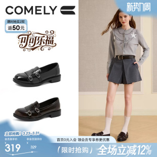 镂空雕刻布洛克单鞋 黑色百搭英伦风小皮鞋 女秋新款 康莉粗跟乐福鞋