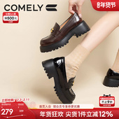 厚底乐福鞋 女春秋季 增高英伦风金属扣一脚蹬单鞋 康莉商场新款 皮鞋