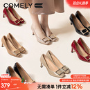 新款 康莉春季 高跟单鞋 女方头真皮通勤时尚 子 方扣浅口鞋 博主推荐