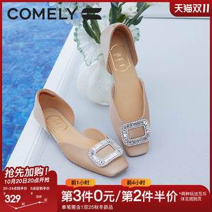 百搭方扣真皮包头凉鞋 商场新款 低跟女单凉 女夏季 康莉粗跟银色单鞋