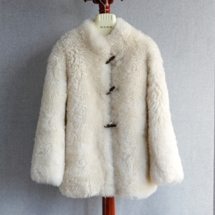 2025款 羊毛大衣 进口莫斯娜托卡羊毛皮毛一体皮草外套立领中长款