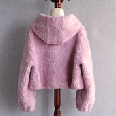 2025年进口澳洲全羊毛皮草外套连帽短款 颗粒复合皮毛一体皮草大衣