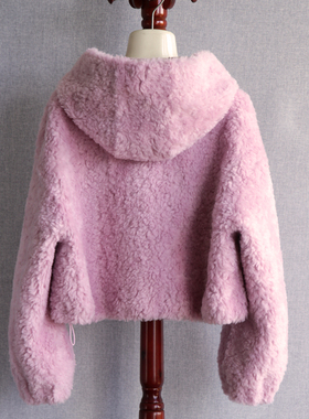 2025年进口澳洲全羊毛皮草外套连帽短款颗粒复合皮毛一体皮草大衣