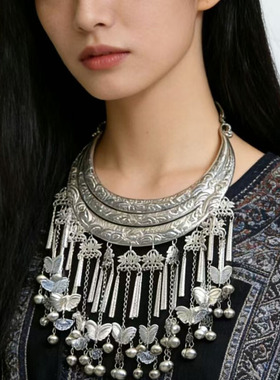 苗族铝项圈民族风舞台演出配饰 侗族仿银铝制项圈复古饰品