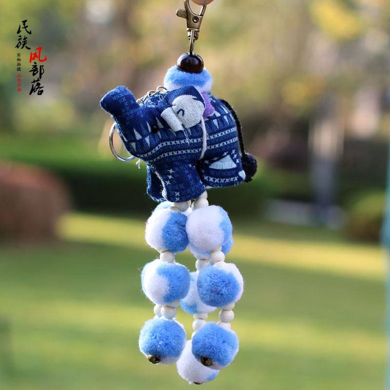 云南民族风蓝白小象挂件 创意钥匙扣背包挂饰 可爱毛绒球流苏饰品,服饰配件/皮带/帽子/围巾,钥匙扣,淘宝优惠券,粉丝福利购,淘宝优惠卷