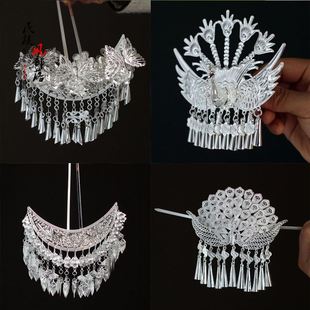 少数民族发饰短流苏发簪苗族头饰苗银发簪彝族发梳古装汉服头饰