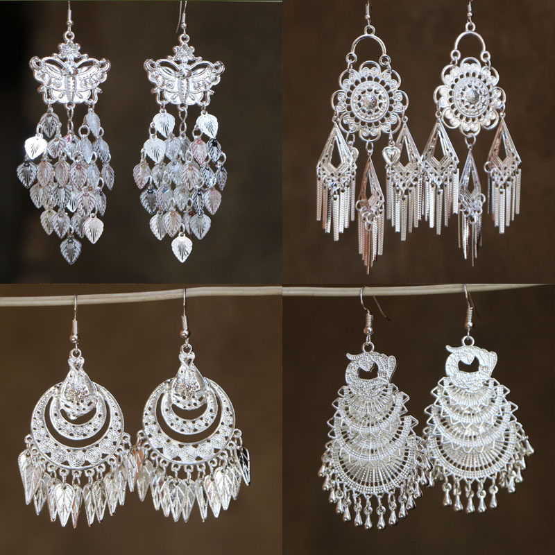 苗银民族风复古长流苏夸张苗族手工银耳饰大气百搭耳坠气质耳环