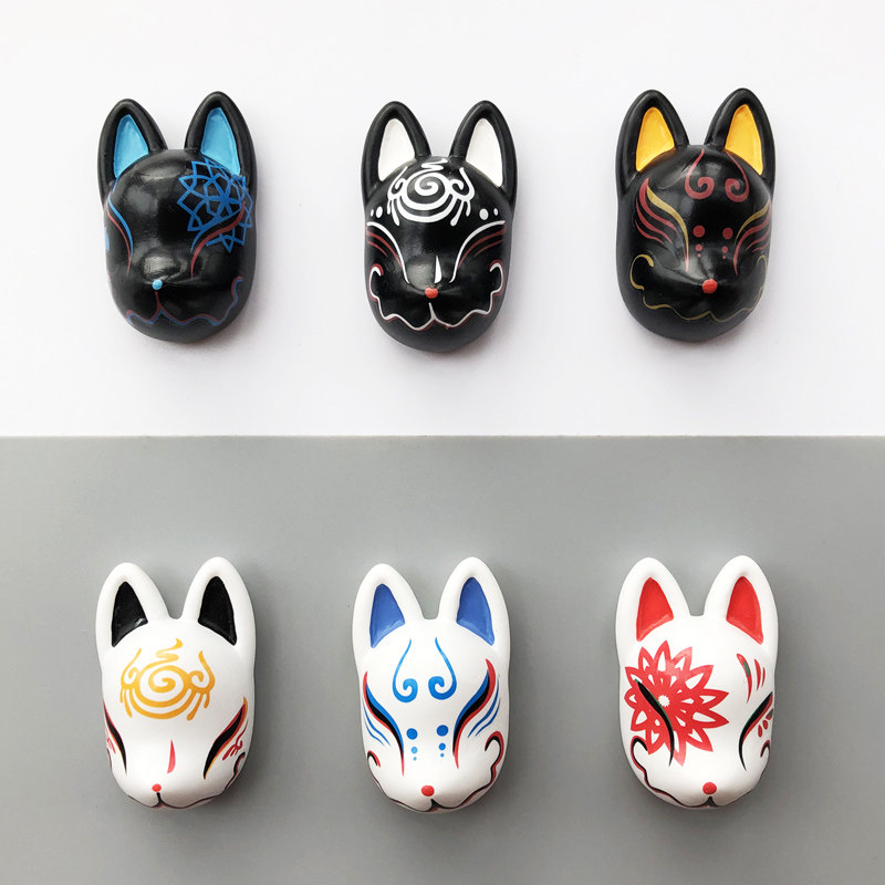 凡趣日本祈福狐狸面具狐面图腾立体磁扣小冰箱贴树脂吸磁贴