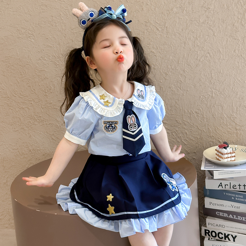 女宝宝短袖兔子警官JK套装送领带