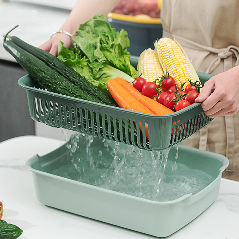 厨房多功能洗菜篮塑料双层果蔬篮沥水篮洗菜盆滤水盆家用水果盘子