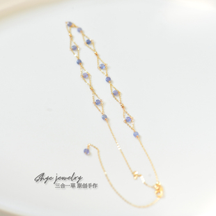 12月生辰石天然坦桑石三合一草原创美国包金轻奢choker项链颈饰