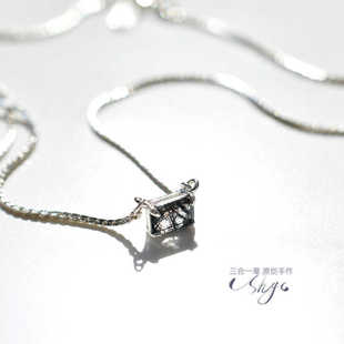 天然黑发晶冷淡风能量石ins设计感纯银925银中性方糖锁骨链项链