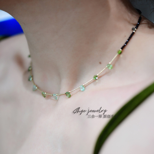 星碧丨三合一草原创天然绿碧玺美国包金复古博物项链颈饰choker