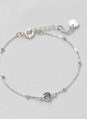 12月生辰石天然坦桑石纯银925银极简设计感小众气质幸运成功手链