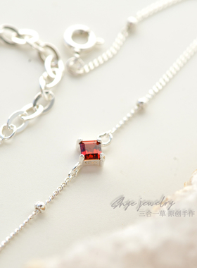 1月生辰石石榴石纯银手链