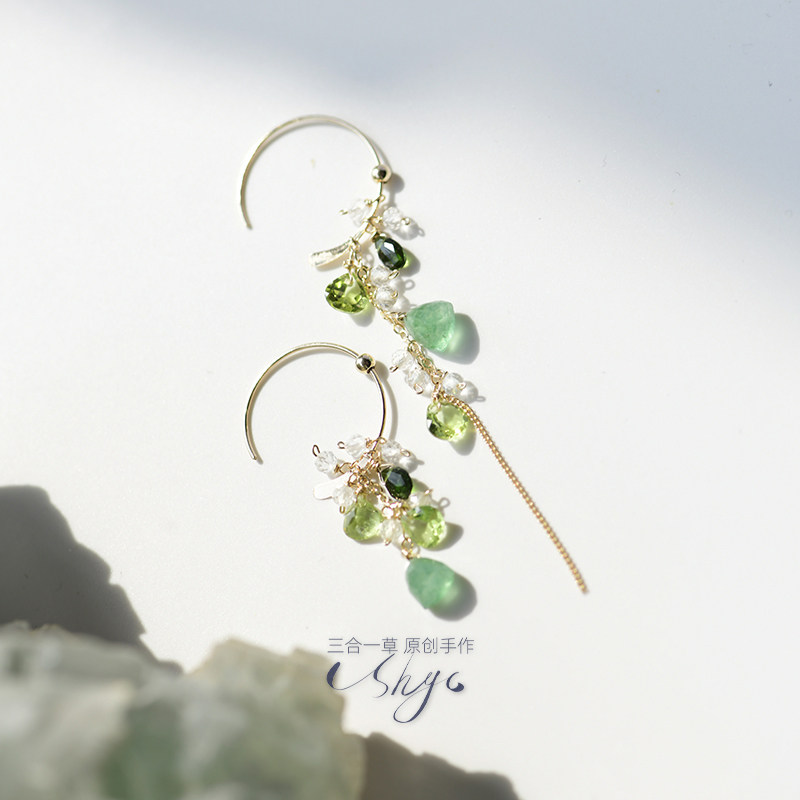 「碧山」天然橄榄石绿草莓美国14k注金原创小众设计不对称耳环ins,饰品/流行首饰/时尚饰品新,耳环,淘宝优惠券,粉丝福利购,淘宝优惠卷