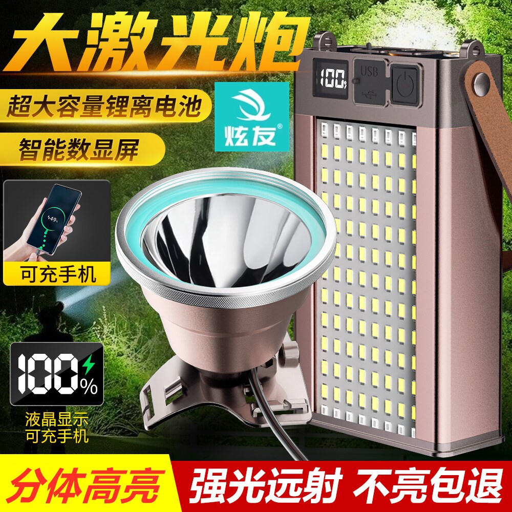 炫友分体式激光炮超亮长续航头灯