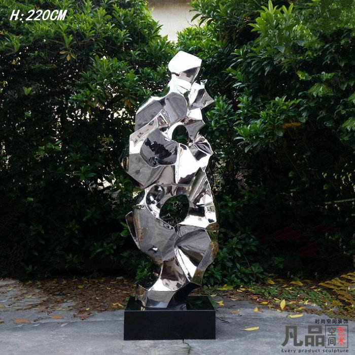 不锈钢抽象雕塑现代艺术摆件酒店会所样板房别墅软装饰品太湖石