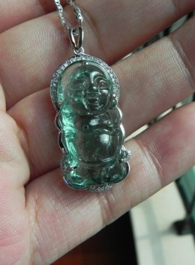 白金蓝绿色碧玺保平安吊坠