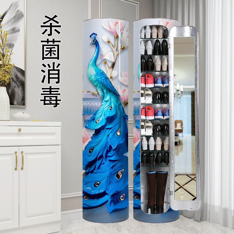 杀菌消毒鞋柜新款2025爆款旋转鞋架圆柱形家用门口收纳神器省空间