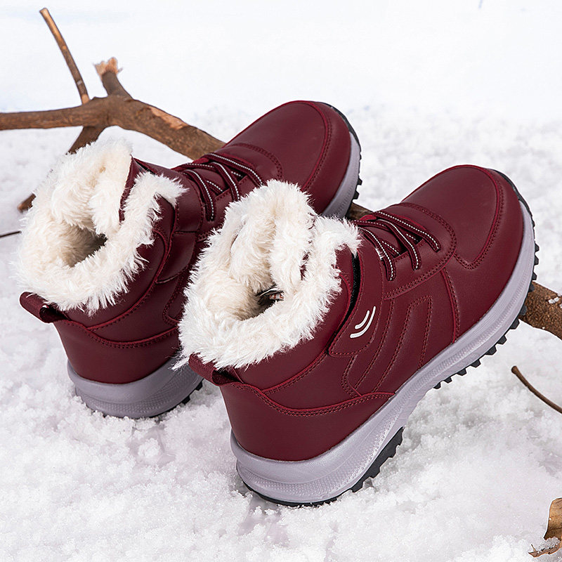 冬季加毛保暖棉鞋中老年休闲健步鞋女羊毛妈妈皮面东北高帮雪地靴,女鞋,健步鞋,淘宝优惠券,粉丝福利购,淘宝优惠卷