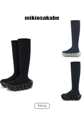 MIKIOSAKABE女士高筒袜靴子长筒靴女小个子厚底气泡增高鞋