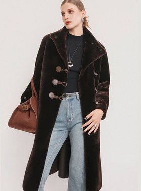 UJ/南非进口lacon拉贡皮毛一体女外套2025新款收腰长款皮草外套