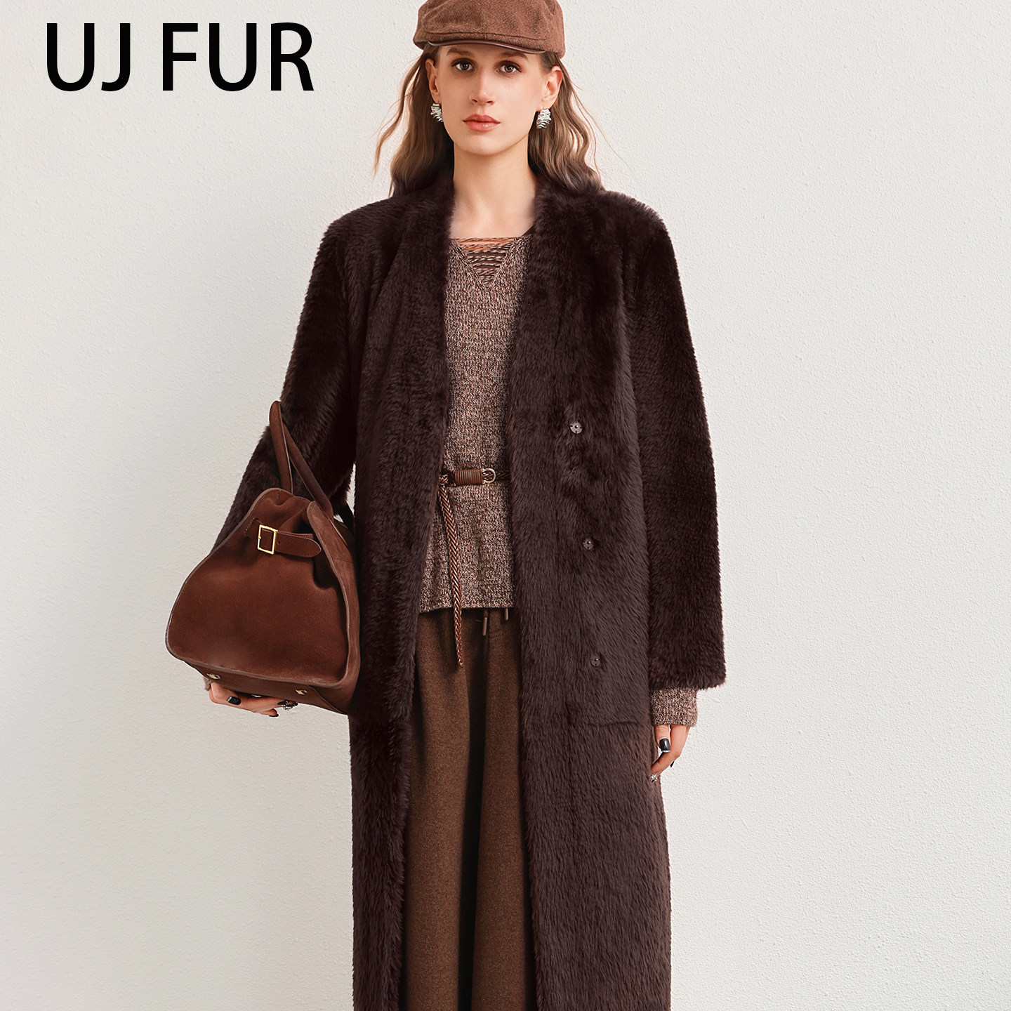 UJ/西班牙进口皮毛一体女外套长款翻领长袖2025冬季保暖大衣松驰,女装/女士精品,皮草,淘宝优惠券,粉丝福利购,淘宝优惠卷