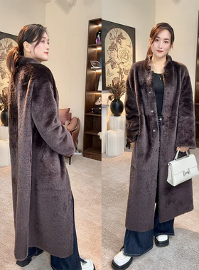 辛芷蕾同款西班牙拉贡皮毛一体长款小立领女装皮草外套