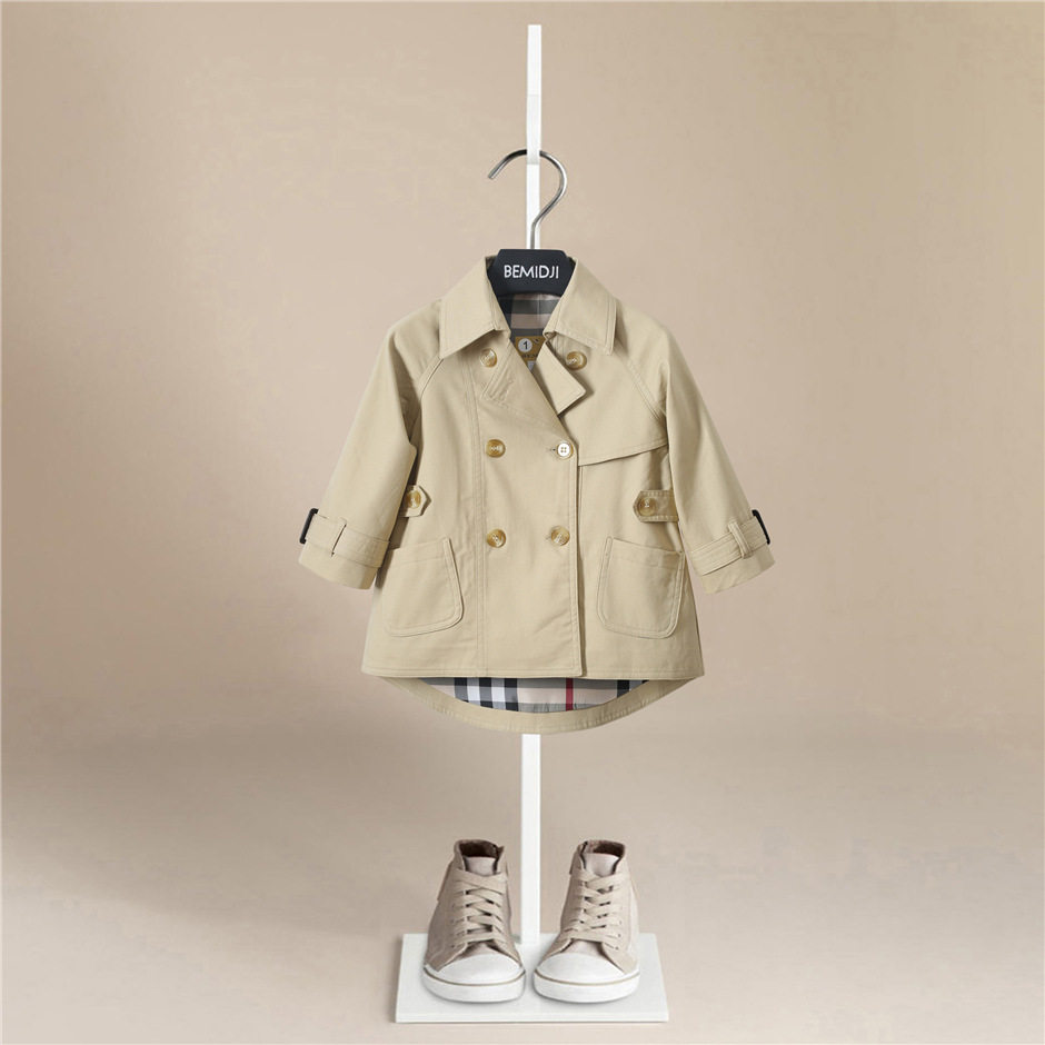 伯米吉秋季新款开衫翻领儿童风衣