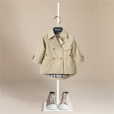 伯米吉秋季新款开衫翻领儿童风衣