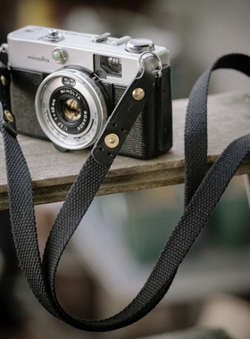 黑色头层牛皮帆布相机背带微单胶片机复古肩带真皮中画幅旁轴挂绳