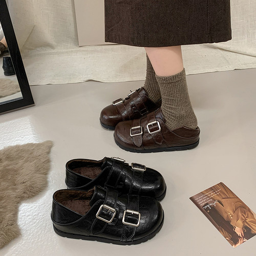 韩版皮带扣勃肯鞋女2026秋季新款舒适厚底软皮单鞋学院风休闲皮鞋