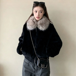 冬季韩版大毛领仿皮草短款外套女加厚毛绒宽松保暖小个子毛毛上衣