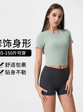 一件代发春夏新款圆领瑜伽服透气弹力运动短袖弹力修身t恤女DS158