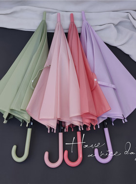 糖果色磨砂半透明雨伞纤维防风伞骨超轻学生男女大儿童长柄自动伞