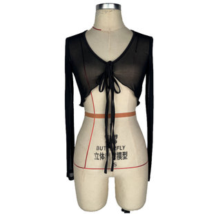 拉丁舞蹈专用开衫坎肩女成人长袖上衣网纱外搭披肩罩衫小外套夏季