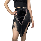 拉丁舞蹈裙女成人丝绒流苏三角半身裙比赛裙高级感练功服女带底裤