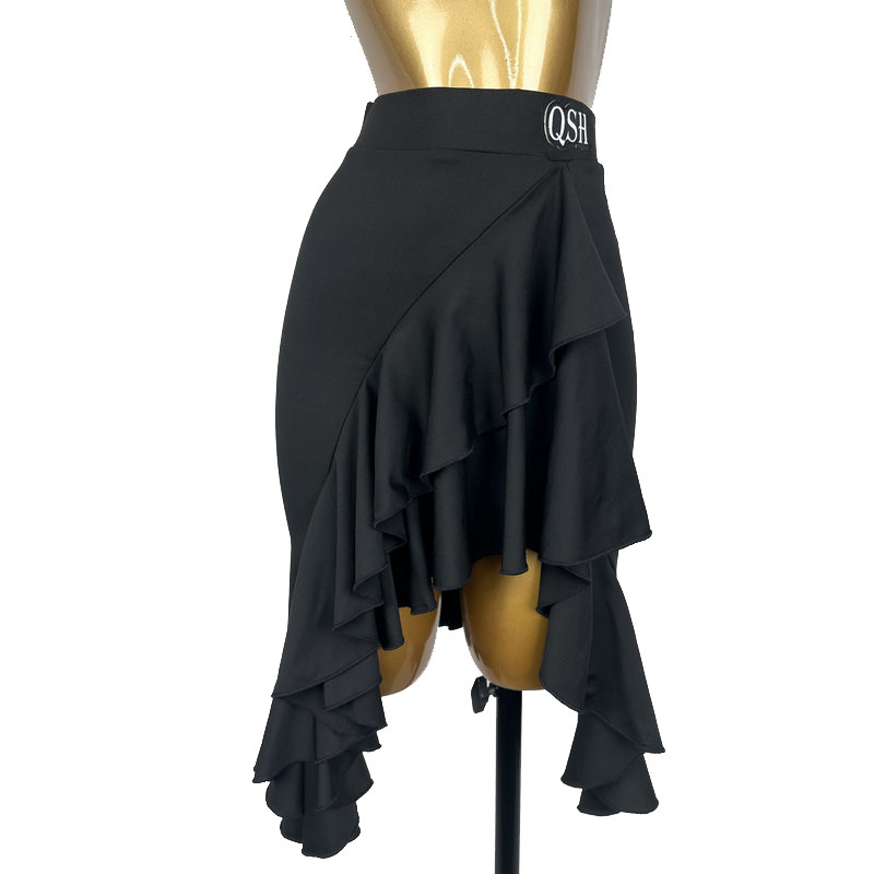 拉丁舞半身裙女成人不规则荷叶边裙摆国标舞蹈专业训练功服包臀裙