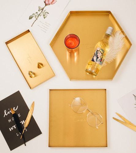 北欧轻奢风金色不锈钢托盘