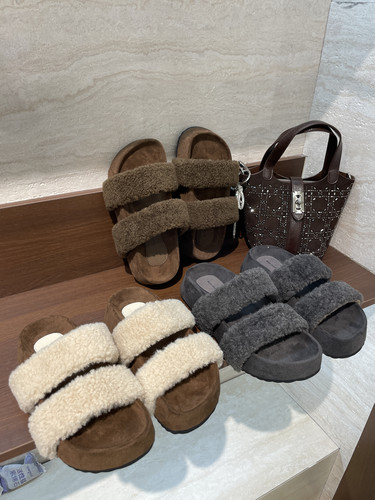 2025新款时尚潮流复古复古羊羔绒一字松糕厚底毛毛拖鞋777-5.H边