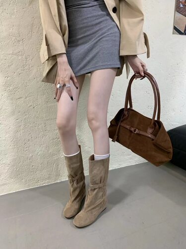 新款女鞋圆头粗跟休闲女鞋后空马丁靴中筒靴BF-123.4