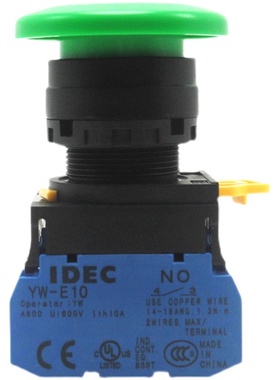 IDEC和泉蘑菇头绿色启动停止按钮YW1B-M4E10G自复位按钮开关22mm