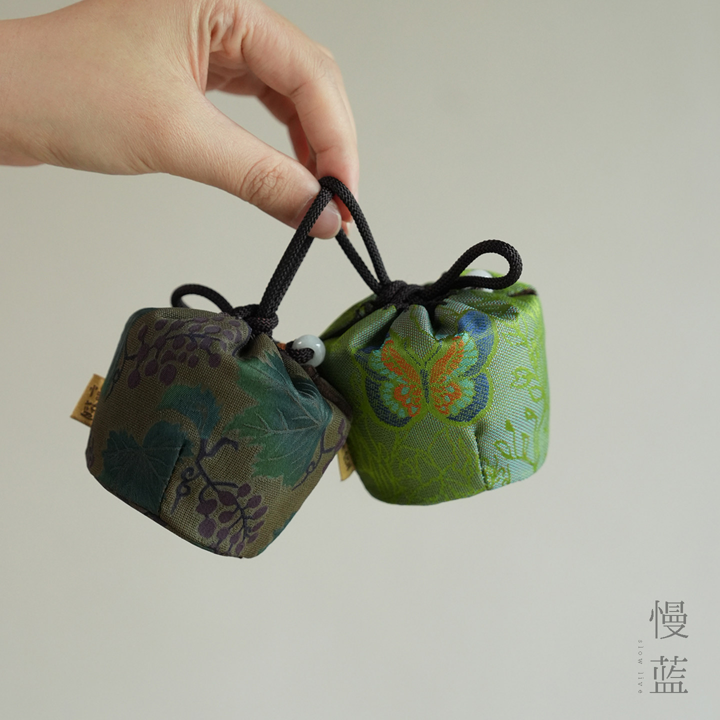 慢蓝丨香云纱手工便携式外出茶杯袋茶壶抽绳收纳袋茶道配件茶具袋